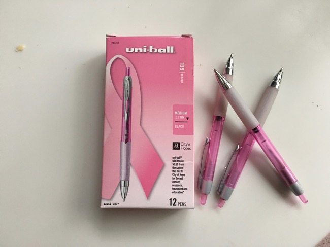 Pink Uni-ball gel pens
